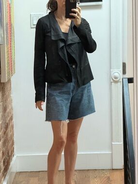 Vince Black Draped Leather-Trim Jacket